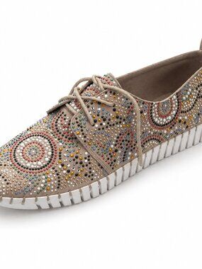 $150 Django & Juliette Hazina Rhinestone Sneakers Latte Suede EU 41